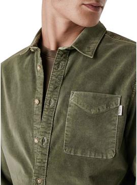 Camisa Pepe Jeans Clayton de veludo cotelê verde para homem.