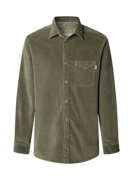 Camisa Pepe Jeans Clayton de veludo cotelê verde para homem.