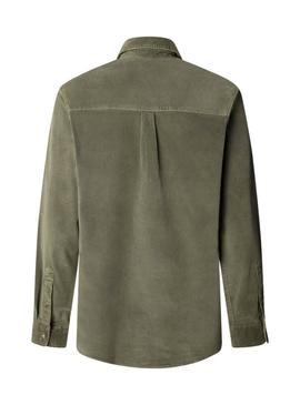 Camisa Pepe Jeans Clayton de veludo cotelê verde para homem.
