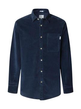 Camisa Pepe Jeans Clayton em veludo cotelê azul marinho para homem