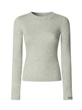 Camisola Pepe Jeans Carla cinza em malha canelada para mulher