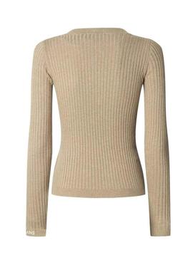 Camisola Pepe Jeans Carla em malha canelada bege para mulher.