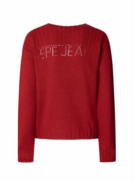 Camisola Pepe Jeans Cherice com decote em V vermelho para mulher.
