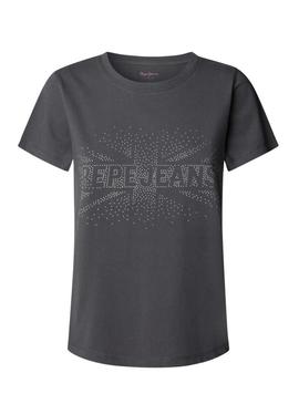 Camiseta Pepe Jeans Bertie com tachas cinza para mulher.