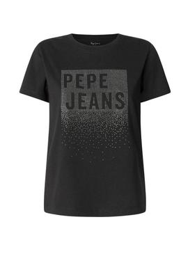 Camiseta Pepe Jeans Bernadette com tachinhas preto para mulher.