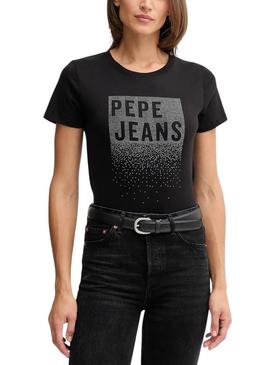 Camiseta Pepe Jeans Bernadette com tachinhas preto para mulher.