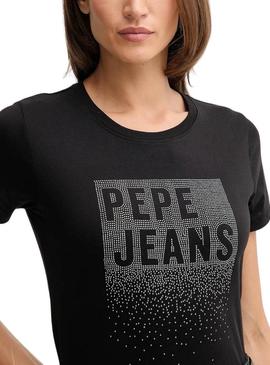 Camiseta Pepe Jeans Bernadette com tachinhas preto para mulher.