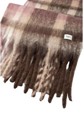 Cachecol Pepe Jeans Flavie xadrez marrom e rosa para mulher