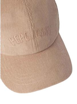 Boné Pepe Jeans Fancy de veludo cotelê rosa para mulher.