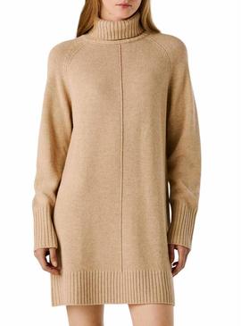 Vestido Pepe Jeans Carola de malha tostada para mulher.