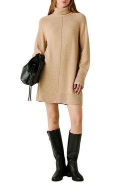 Vestido Pepe Jeans Carola de malha tostada para mulher.