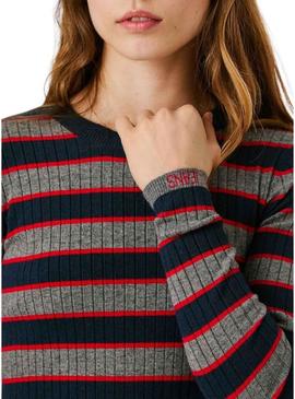 Vestido Pepe Jeans Clarisse de comprimento longo em canalé estampado de riscas para mulher.