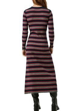 Vestido Pepe Jeans Clarisse de comprimento longo em canalé estampado de riscas para mulher.