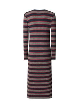 Vestido Pepe Jeans Clarisse de comprimento longo em canalé estampado de riscas para mulher.