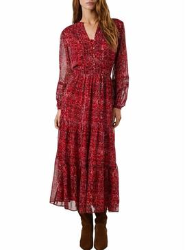 Vestido Pepe Jeans Miley longo estampado paisley vermelho para mulher.