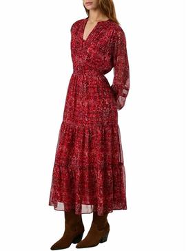 Vestido Pepe Jeans Miley longo estampado paisley vermelho para mulher.