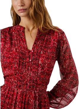 Vestido Pepe Jeans Miley longo estampado paisley vermelho para mulher.