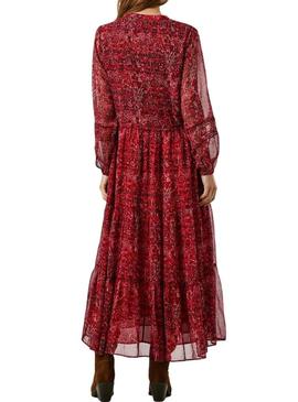 Vestido Pepe Jeans Miley longo estampado paisley vermelho para mulher.