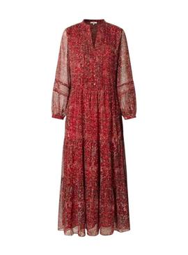 Vestido Pepe Jeans Miley longo estampado paisley vermelho para mulher.