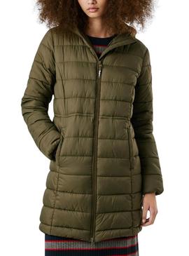 Casaco acolchoado Pepe Jeans Sally comprido verde para mulher.