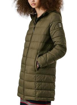 Casaco acolchoado Pepe Jeans Sally comprido verde para mulher.