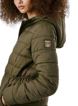 Casaco acolchoado Pepe Jeans Sally comprido verde para mulher.