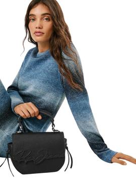 Bolsa Pepe Jeans Amber com aba preta com logotipo para mulher.