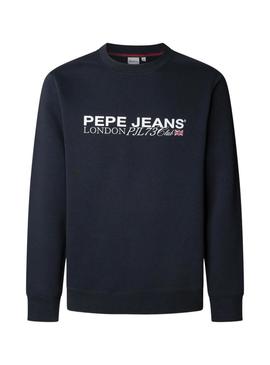 Moletom Pepe Jeans Matthew com gola redonda azul marinho para homem.