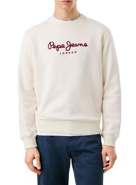 Moletom Pepe Jeans Plain Crew bege para homem.