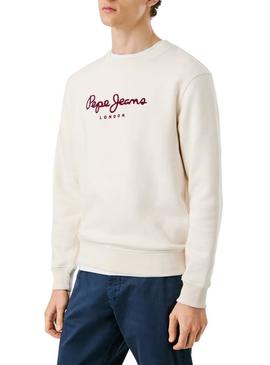 Moletom Pepe Jeans Plain Crew bege para homem.