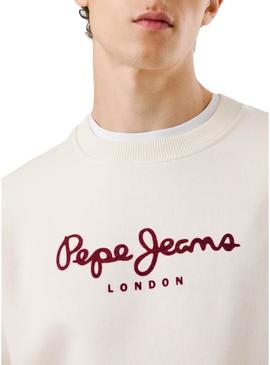 Moletom Pepe Jeans Plain Crew bege para homem.