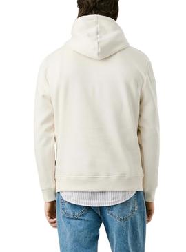 Moletom Pepe Jeans Macbeth com capuz bege com logo para homem.