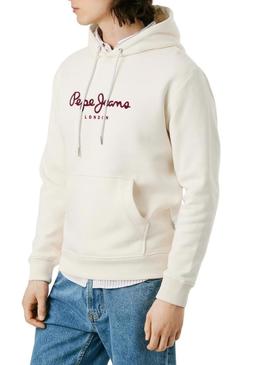 Moletom Pepe Jeans Macbeth com capuz bege com logo para homem.