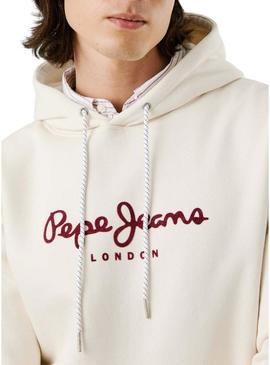 Moletom Pepe Jeans Macbeth com capuz bege com logo para homem.