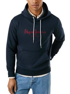 Moletom Pepe Jeans Macbeth com capuz com logotipo marinho para homem.