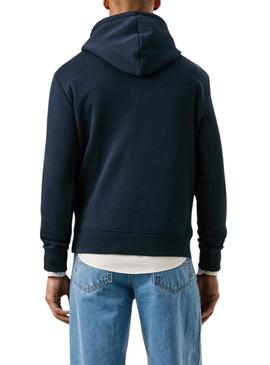 Moletom Pepe Jeans Macbeth com capuz com logotipo marinho para homem.