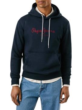 Moletom Pepe Jeans Macbeth com capuz com logotipo marinho para homem.