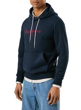 Moletom Pepe Jeans Macbeth com capuz com logotipo marinho para homem.