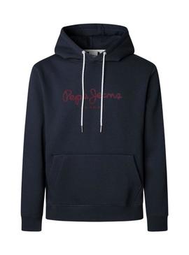 Moletom Pepe Jeans Macbeth com capuz com logotipo marinho para homem.