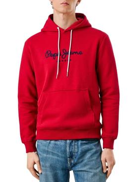 Moletom Pepe Jeans Macbeth com capuz vermelho e logo para homem.