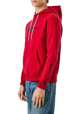 Moletom Pepe Jeans Macbeth com capuz vermelho e logo para homem.