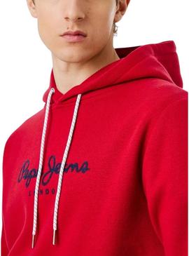 Moletom Pepe Jeans Macbeth com capuz vermelho e logo para homem.