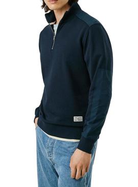 Moletom Pepe Jeans Mercuit azul marinho com meio zíper para homem