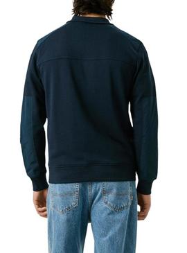 Moletom Pepe Jeans Mercuit azul marinho com meio zíper para homem