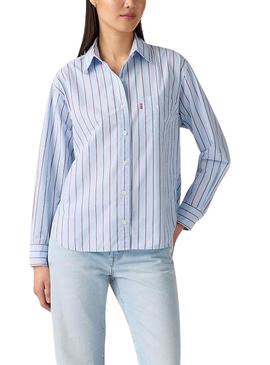 Camisa Levis Harlie Boyfriend listrada azul para mulher.