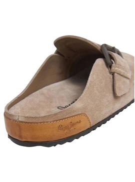 Tamancos Pepe Jeans Corby de camurça bege para mulher.