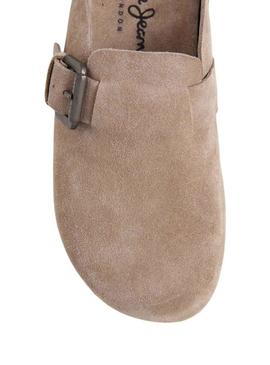 Tamancos Pepe Jeans Corby de camurça bege para mulher.