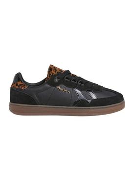 Sapatilhas Pepe Jeans Ball preto com detalhes de leopardo para mulher.