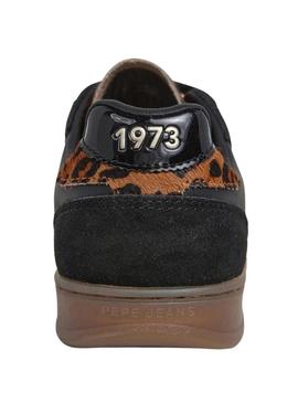 Sapatilhas Pepe Jeans Ball preto com detalhes de leopardo para mulher.