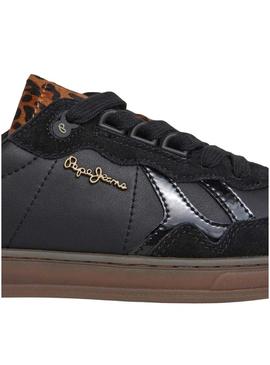 Sapatilhas Pepe Jeans Ball preto com detalhes de leopardo para mulher.